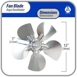 Appli Parts APFB-A12CCW Aluminum Fan Blade 12 in, 300 mm, CCW, 22 degrees, hubless 5 holes, 5 wings