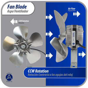 Appli Parts APFB-A08CCW Aluminum Fan Blade 8 in, 200 mm, CCW, 28 degrees, hubless 5 holes, 5 wings