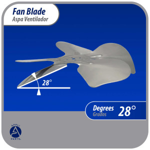Appli Parts APFB-A08CCW Aluminum Fan Blade 8 in, 200 mm, CCW, 28 degrees, hubless 5 holes, 5 wings