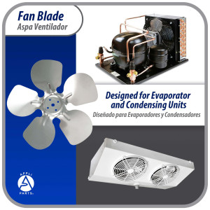 Appli Parts APFB-A08CCW Aluminum Fan Blade 8 in, 200 mm, CCW, 28 degrees, hubless 5 holes, 5 wings