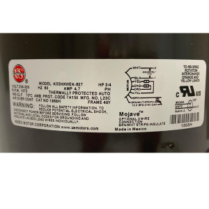 US Motors 1868H Mojave 3/4 Hp 1075 rpm, 6 poles, 1 shaft, TEAO, 1 speed, 5.6 diameter, CCW, Lead End, Reversible, 208-230 V, 60 hz, 1 ph, 10 mfd/370 VAC Run Capacitor K055WEK0627012B
Fits 3731 3735