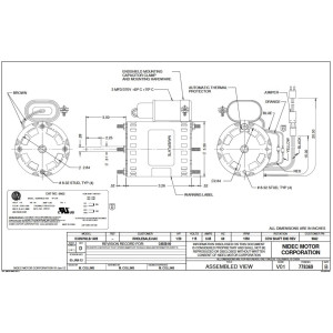 US Motors 1/20 hp 1550 rpm, 4 poles, 1 shaft, OAO Enclosure, 3.3 diameter, Cwse Reversible 115v, 60 hz, 1 ph, 3 mfd/370 VAC Run Capacitor 9662 K033WLB1409014B, Replaces D1124