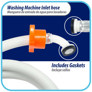 Appli Parts APIH-5934E2 Manguera 1.5m Entrada de Agua Lavadora conector 3/4 pulg Nylon Hembra Recto y Conector Hembra Codo de 90 grados con sellos, Blanca de PVC extra Resistente Appli Parts APIH-5934E2 Manguera 1.5m Entrada de Agua Lavadora conector 3/4 pulg Nylon Hembra Recto y Conector Hembra Codo de 90 grados con sellos, Blanca de PVC extra Resistente
