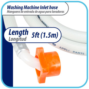 Appli Parts APIH-5934E2 5 ft Washing Machine Inlet Hose with 3/4 in nylon female connector straight and 90 degree elbow female connector with gaskets, PVC extra durable White hose Appli Parts APIH-5934E2 5 ft Washing Machine Inlet Hose with 3/4 in nylon female connector straight and 90 degree elbow female connector with gaskets, PVC extra durable White hose