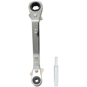 Uniweld 70075 Heavy Duty Offset Ratchet Wrench, 1/2 and 9/16 in Hex opening, 3/16 and 1/4 in Square opening, with 3/16 and 5/16 in Dual Hex Valve Adapter