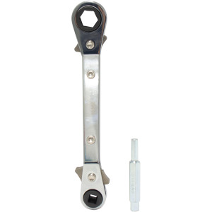 Uniweld 70075 Heavy Duty Offset Ratchet Wrench, 1/2 and 9/16 in Hex opening, 3/16 and 1/4 in Square opening, with 3/16 and 5/16 in Dual Hex Valve Adapter