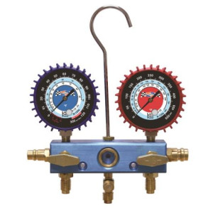 Uniweld 91652 Manifold Automotive R134a,R12, 2 Valves, 60in Soft Magic Hose, with Couplers 90478/90479, 3-1/8 in NPF Gauge NPF