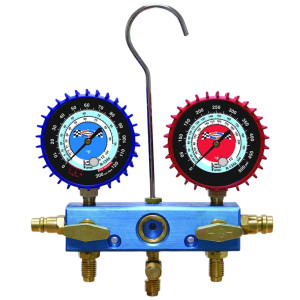 Uniweld 90008 Manifold Automotive 2 Valves 60in Soft Magic Compatible with R134a, R1234yf, with Couplers 90478/90479 2-1/2 Gauge LPF