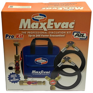 Uniweld Maxevac Pro Kit MEPK14
72 IN. (182cm) 1/2 MaxEvac Hose 3/8 Str. x 1/4 Str. Black
Valve Core Tool Assy. (Side Port)
MaxEvac Hose Bracket Assembly
Y Adapter 3/8 FF x 3/8 MF
MaxEvac Durable Storage Bag