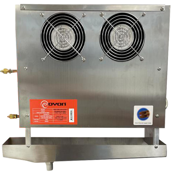 Oyon OER120214345TD-1 Evaporador Exhibidor, 1545 Btu/h a -8 C, Deshielo Electrico, 115/1/60 (V,Ph,Hz), 5 aletas por pulgada, Acero Inoxidable, 390x363.5x80 mm Oyon OER120214345TD-1 Evaporador Exhibidor, 1545 Btu/h a -8 C, Deshielo Electrico, 115/1/60 (V,Ph,Hz), 5 aletas por pulgada, Acero Inoxidable, 390x363.5x80 mm