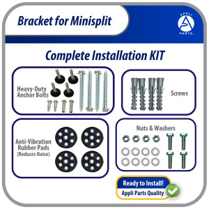 Appli Parts APAB-3160 Mini Split Wall Mounting Bracket, Heavy Duty Outdoor Support Up to 352 lbs. Fit 5000 to 36000 BTU Units, Includes Level Cross Bar, Anti Vibration Pads and Full Installation Kit