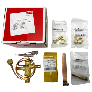 Danfoss 067L6010 7TR Thermostatic expansion valve, TR 6, R410A,R454B,R32 3/8x3/8 in Solder, ODF, 1/4 in Cap. Tube, Flare, Embossed 1-way arrow, 15 to 60 F