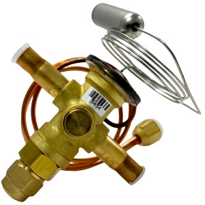 Danfoss 067L6010 7TR Thermostatic expansion valve, TR 6, R410A,R454B,R32 3/8x3/8 in Solder, ODF, 1/4 in Cap. Tube, Flare, Embossed 1-way arrow, 15 to 60 F