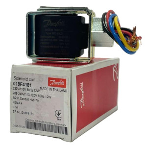 Danfoss 018F4181 Solenoid Coil Dual Voltage 208-240 V, 60 Hz, 110-120V, 60 Hz, 230 V, 50 Hz, 13 W, BU240CS, Conduit Hub
