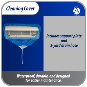 Appli Parts APCC-1218B Cleaning Cover Kit or Maintenance for Mini Split 1 - 1.5 Tons (up to 18,000 Btu) or 2.3 to 3.3 ft in length, Waterproof, 3 yd Drain Hose, with Support Plate and Box Packaging