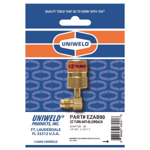 Uniweld EZAB90 Adaptador 1/4 pulg MF x 1/4 pulg FF, 90 grados, Ez-Turn Anti-Blowback para minisplit R-410a, CFC, HCFC,HFC