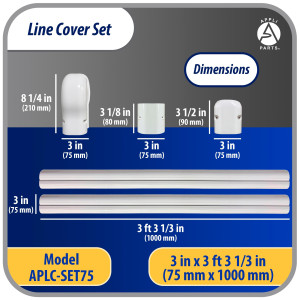 Appli Parts APLC-SET75 Line Cover Set 3 in x 7.5 ft for Mini Split HVAC 7000 to 24000 BTU Includes 2 Straight Ducts, Coupling, Wall Cap, End Cap and Installation Screws