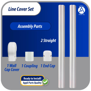 Appli Parts APLC-SET75 Line Cover Set 3 in x 7.5 ft for Mini Split HVAC 7000 to 24000 BTU Includes 2 Straight Ducts, Coupling, Wall Cap, End Cap and Installation Screws