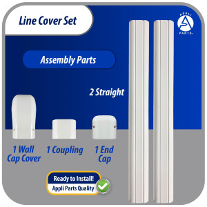 Appli Parts APLC-SET110 Line Cover Set 4 in x 7.5 ft for Mini Split HVAC 7000 to 36000 BTU Includes 2 Straight Ducts, Coupling, Wall Cap, End Cap and Installation Screws