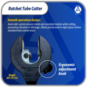 Appli Parts APT-TC114 Cortador de tubos con trinquete 1/4 a 7/8 in (6 a 23 mm) para cobre, aluminio, laton, acero inoxidable y PVC con cuchilla de repuesto diseno ergonomico y duradero