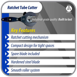 Appli Parts APT-TC114 Cortador de tubos con trinquete 1/4 a 7/8 in (6 a 23 mm) para cobre, aluminio, laton, acero inoxidable y PVC con cuchilla de repuesto diseno ergonomico y duradero