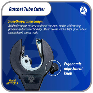 Appli Parts APT-TC115 Cortador de tubos con trinquete 5/16 a 1-1/8 in (8 a 29 mm) para cobre, aluminio, laton, acero inoxidable y PVC con cuchilla de repuesto diseno ergonomico y duradero