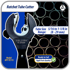 Appli Parts APT-TC115 Ratcheting Tube Cutter 5/16 a 1-1/8 in (8 a 29 mm) for Copper Aluminum Brass Stainless Steel and PVC with Spare Blade Ergonomic and Durable Design