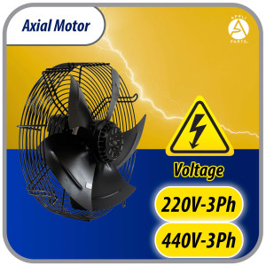 Appli Parts AXF-550-4 21-5/8 in Axial Fan Motor Guard Mounted Fan Blade 220-440V, 3Ph 50-60 Hz 600W 1560 rpm, Universal replacement for Cold Room Evaporators, Condensing Units, Work Temp -22F to 140F