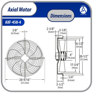 Appli Parts AXF-450-4 Extractor Axial 450 mm (17-3/4 pulg) 220-440 V, 3 ph, 60 Hz, 300 W, 1600 rpm, Rango Temperatura -30 C a 60 C, incluye aspa y base tipo jaula