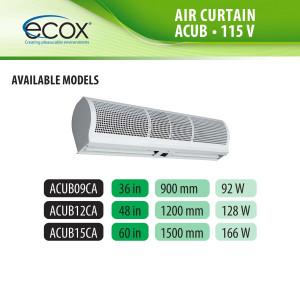 ecox ACUB15CA Air Curtain 60 in, 110 V, 60 Hz, 1 Ph, 175 W. For Residential or Commercial Use
