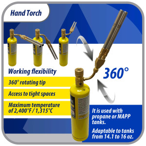 Appli Parts APHT-1D2 Double Burner Hand Torch for Soldering Brazing with Map or Propane Fuel Swivel Tip for uses in plumbing refrigeration air conditioning and more