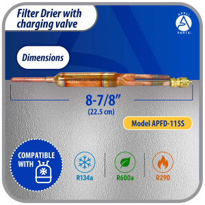 Appli Parts APFD-115S 10 Units of Copper Liquid line liquid line filter dryer with Charging Service Valve 1/4 x1 /4 in 15g 0.53oz for universal refrigeration and air conditioner applications