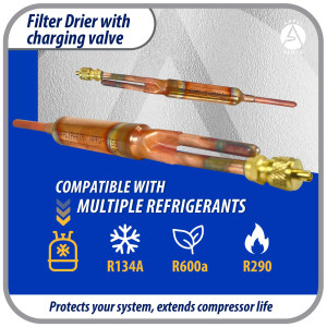 Appli Parts APFD-115S 10 Units of Copper Liquid line liquid line filter dryer with Charging Service Valve 1/4 x1 /4 in 15g 0.53oz for universal refrigeration and air conditioner applications