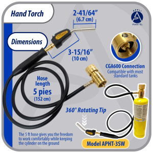 Appli Parts APHT-3SW Soplete Boquilla de Soldar, Antorcha, Lampara con manguera y encendedor para usar con Propano o Mapp en plomeria electricidad refrigeracion aire acondicionado y mas
