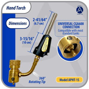 Appli Parts APHT-1S Soplete Boquilla de Soldar, Antorcha manual de un solo quemador con encendedor de arranque para soldadura fuerte con Mapp o punta giratoria de combustible de propano
