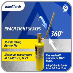 Appli Parts APHT-1 Soplete Boquilla de Soldar, Antorcha, Lampara para usar con Propano o Mapp en plomeria electricidad refrigeracion aire acondicionado y mas