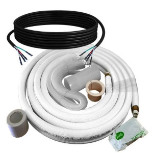 Appli Parts APLS-K38581250 Mini Split Tubing Kit 3/8 x 5/8 in, 50 ft, with 1/2 in Insulation, Drain Hose, Mummy Tape and Teflon Tape. Made of copper and aluminum