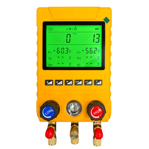 Appli Parts APMG-D100B Digital Manifold Gauge Set for HVAC/R Includes Hoses, Temperature Clamps and Carrying Case -14.5 to 800 psi 88 Refrigerants Superheat and Subcooling Calculation