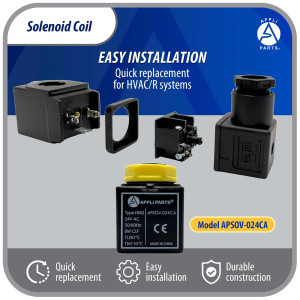 Appli Parts APSOV-024CA AC 24 V Solenoid Coil, 50/60 Hz, compatible with multiple refrigerants CFC, HCFC and HFC, Valve body not included