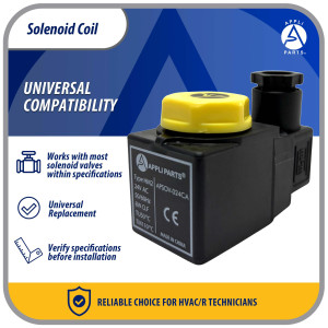 Appli Parts APSOV-024CA AC 24 V Solenoid Coil, 50/60 Hz, compatible with multiple refrigerants CFC, HCFC and HFC, Valve body not included
