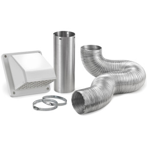 Lambro 1375W-R 4 in x 8 ft Wall Vent Kit for Dryer, Bathroom Fan and General Ventilation, Flame Resistant Semi-Rigid Duct UL 2158A, Hood with Damper and Screen, Replaces 316WUL and 316W