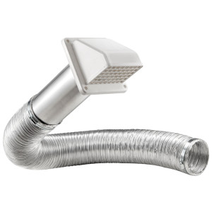 Lambro 1375W-R 4 in x 8 ft Wall Vent Kit for Dryer, Bathroom Fan and General Ventilation, Flame Resistant Semi-Rigid Duct UL 2158A, Hood with Damper and Screen, Replaces 316WUL and 316W