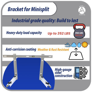 Appli Parts APAB-3160 Mini Split Wall Mount AC Unit Bracket, Heavy Duty Outdoor Support Up to 352 lbs, Fits 5000-36000 BTU Units, Level Cross Bar, Anti Vibration Pads, Full Install Kit