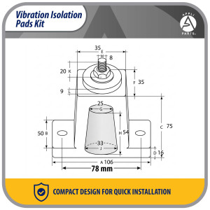 Appli Parts APAB-AFR2 Kit Anti Vibration Shock Absorbing Rubber Mounting for condensing units 4.17x2.13x1.38in Supports up to 75 kg