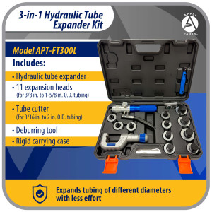 Appli Parts APT-FT300L Expansor Hidraulico, Corta Tubo y Desbarbador para tuberias 3/8, 1/2, 5/8, 3/4, 7/8, 1, 1-1/8, 1-1/4, 1-3/8, 1-1/2, 1-5/8 pulg para Cobre, Aluminio y otros materiales blandos