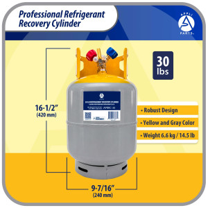 Appli Parts APRRC-30 Refrigerant Recovery Cylinder 30 lb, 3.6 US gal, 406 psi Working Pressure, HP295 Steel, Dual Liquid/Vapor Valves, Compatible with R12 R22 R134a R410A R407C and more, HVAC use