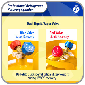 Appli Parts APRRC-30 Refrigerant Recovery Cylinder 30 lb, 3.6 US gal, 406 psi Working Pressure, HP295 Steel, Dual Liquid/Vapor Valves, Compatible with R12 R22 R134a R410A R407C and more, HVAC use
