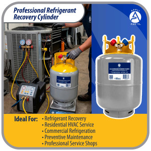 Appli Parts APRRC-50 Refrigerant Recovery Cylinder 50 lb, 6 US gal, 406 psi Working Pressure, HP295 Steel, Dual Liquid/Vapor Valves, Compatible with R12 R22 R134a R410A R407C and more, HVAC use