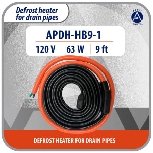 Appli Parts APDH-HB9-1 Pipe and Drain Heater Cable 120 V, 63 W, 9 ft, Anti-Freeze Heating Cable for Cold Room, Walk-In Cooler, Freezer and Refrigeration, 7 W/ft