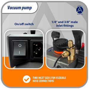 Appli Parts APVCP-313 HVAC Vacuum Pump 3.0 CFM 1/4 HP 1 Stage 115/220 V 50-60 Hz for Heating, Air Conditioning, Automotive AC and Refrigeration, 1/4 and 3/8 in Inlets